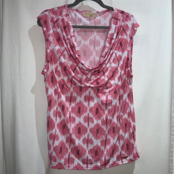 Michael Kors drape front blouse Sz XL geometric print sleeveless - Picture 1 of 6